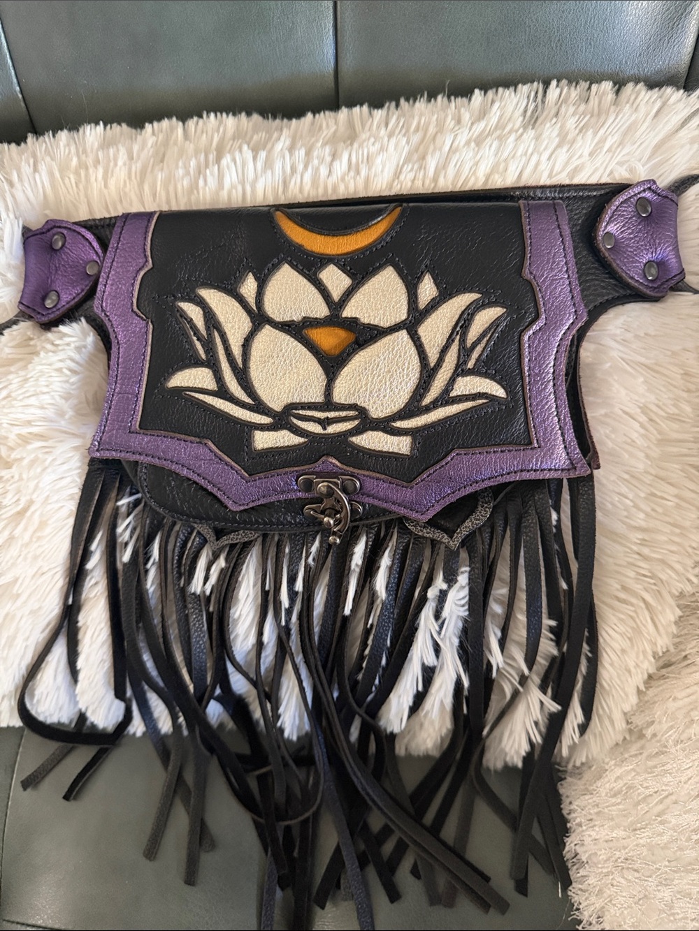 Mystic Fables Leather Handcrafted Leather Lotus Fringe Festival Belt
